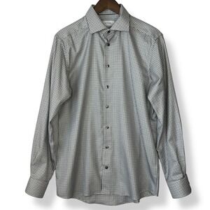 ETON‎ Contemporary Men Dress Shirt Gingham Check Long Sleeve Cotton Gray 41 16